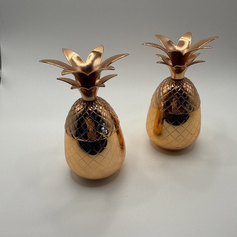 Shiny Copper PINEAPPLE 2 oz. Shot Glass/Cups with lids...Pair of them